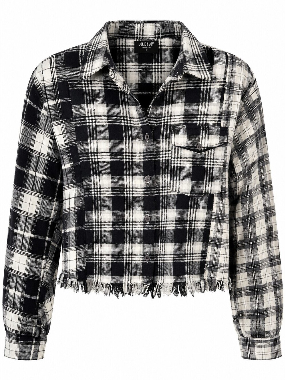 Jolie & Joy Women’s S Black White Plaid Cropped Raw Hem Flannel Shirt